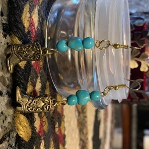 Women turquoise cowgirl boot earrings